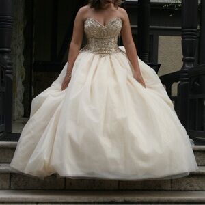 Elegant Strapless Ball Gown with Beaded Bodice